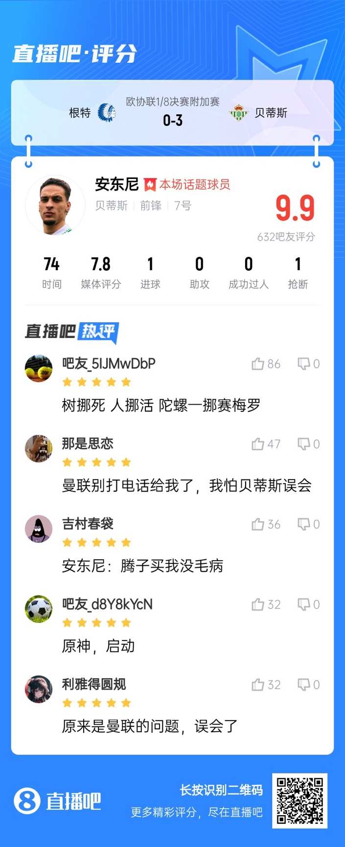  安東尼兜射圓規(guī)畫?。“捎言u(píng)分9.9：樹挪死人挪活 陀螺一挪賽梅羅