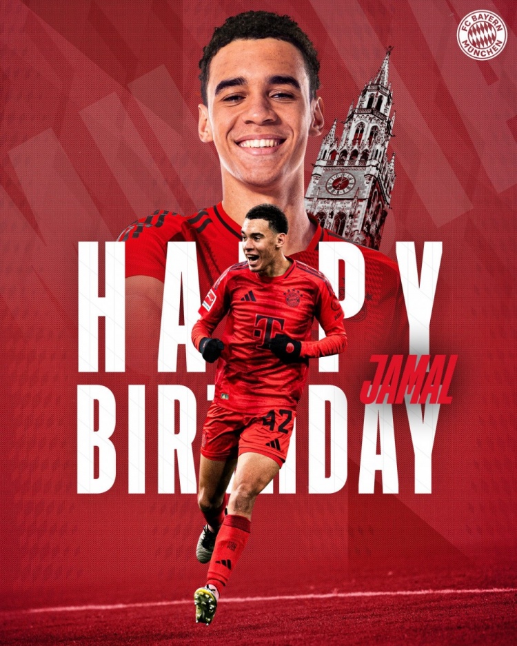  拜仁官方祝穆西亞拉22歲生日快樂，加盟至今出戰(zhàn)196次獲59球38助