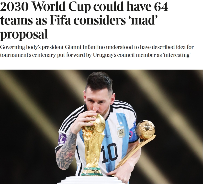  泰晤士：某官員稱2030世界杯擴軍64隊想法完全瘋狂，望盡快否決